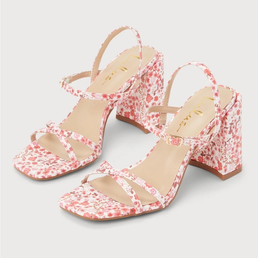 Lulu’s Petriana Floral Ankle Strap High Heel Sandals